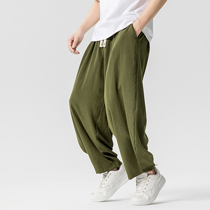Buddha Stones Summer Pure Color Drawstring Men's Cotton Ankle-Length Pants With Pockets - image 25