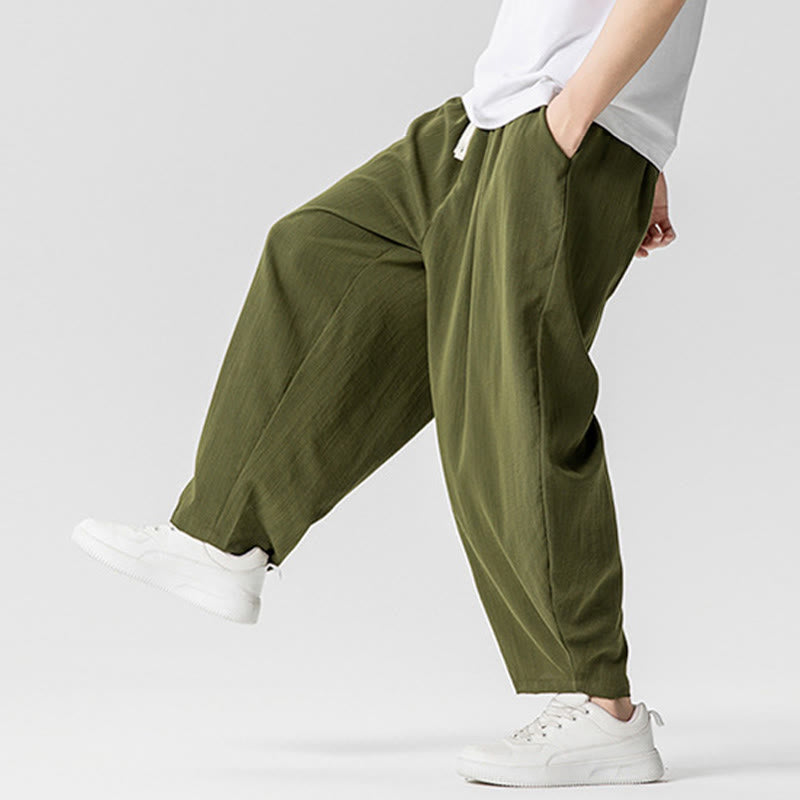 Buddha Stones Summer Pure Color Drawstring Men's Cotton Ankle-Length Pants With Pockets - image 26