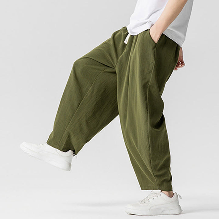 Buddha Stones Summer Pure Color Drawstring Men's Cotton Ankle-Length Pants With Pockets - image 26