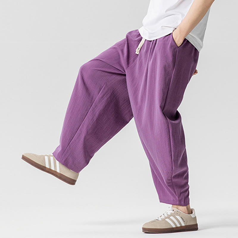 Buddha Stones Summer Pure Color Drawstring Men's Cotton Ankle-Length Pants With Pockets - image 33