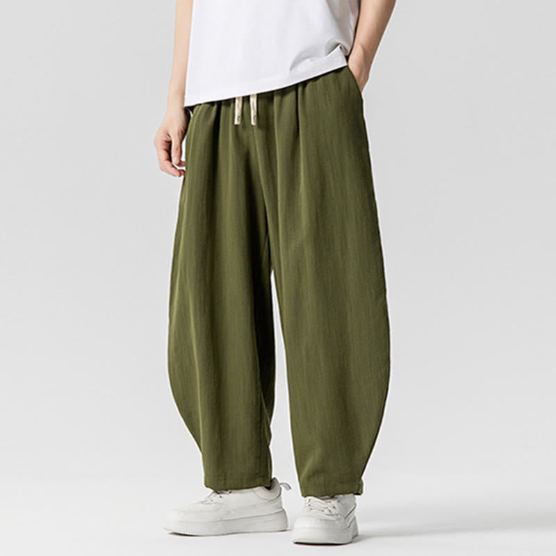 Buddha Stones Summer Pure Color Drawstring Men's Cotton Ankle-Length Pants With Pockets - image 21