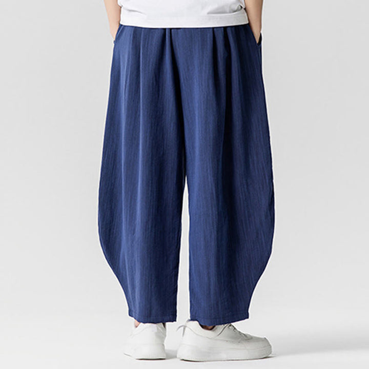 Buddha Stones Summer Pure Color Drawstring Men's Cotton Ankle-Length Pants With Pockets - image 2