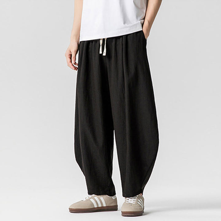 Buddha Stones Summer Pure Color Drawstring Men's Cotton Ankle-Length Pants With Pockets - image 38