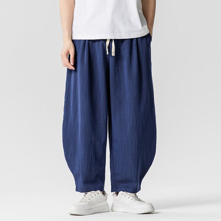 Buddha Stones Summer Pure Color Drawstring Men's Cotton Ankle-Length Pants With Pockets - MediumBlue - US/UK/AU46，EU56 (5XL) - image 0