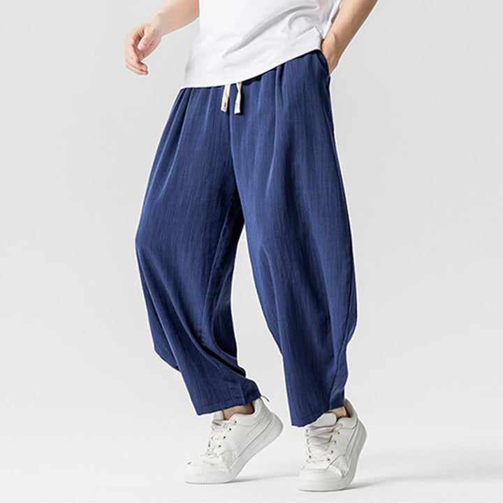 Buddha Stones Summer Pure Color Drawstring Men's Cotton Ankle-Length Pants With Pockets - image 5