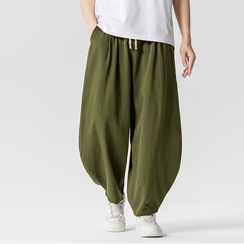 Buddha Stones Summer Pure Color Drawstring Men's Cotton Ankle-Length Pants With Pockets - image 23
