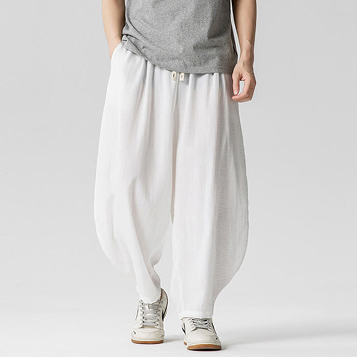 Buddha Stones Summer Pure Color Drawstring Men's Cotton Ankle-Length Pants With Pockets - image 14