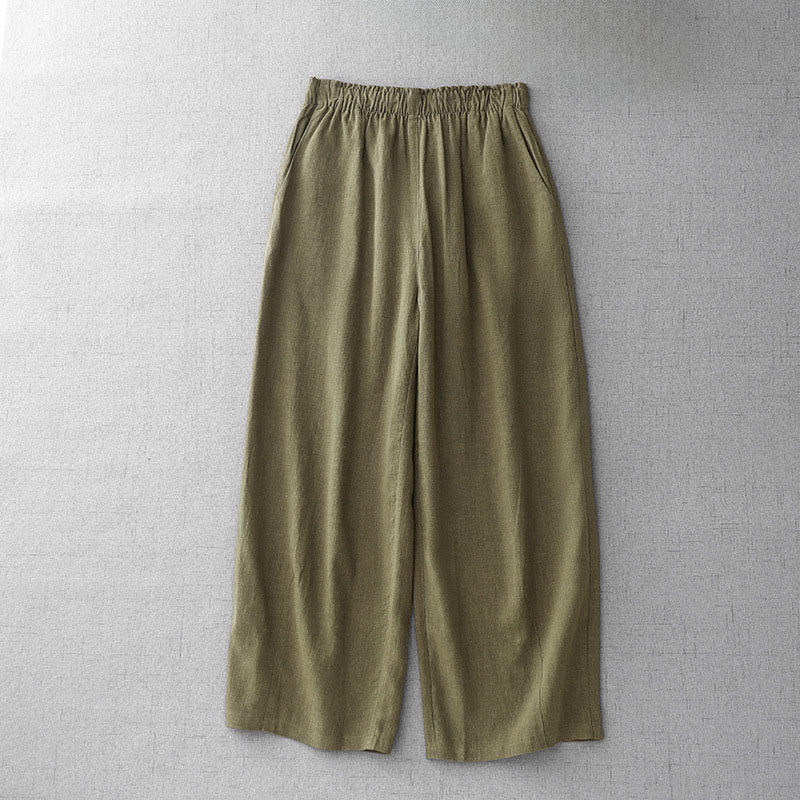 Buddha Stones Casual Plain Rope Women's Cotton 7-8 Length Pants With Pockets - Olive - US8-10，UK/AU12-14，EU40-42 (2XL) - image 1