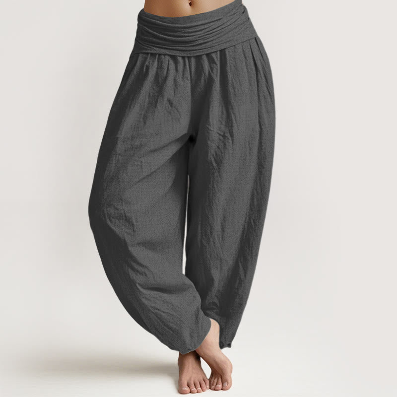 Buddha Stones Solid Color DimGray Pure Cotton Women's Elastic Waist Harem Pants - DimGray - US22，UK/AU26，EU54 (6XL) - image 0