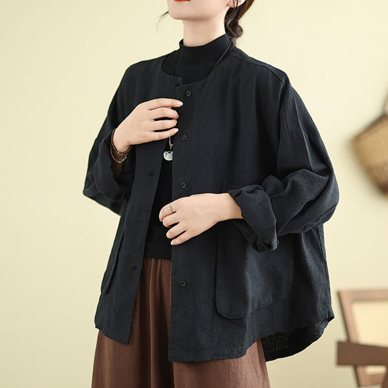 Buddha Stones Women's Long Sleeve Crew Neck Cotton Jacket With Pockets - image 12
