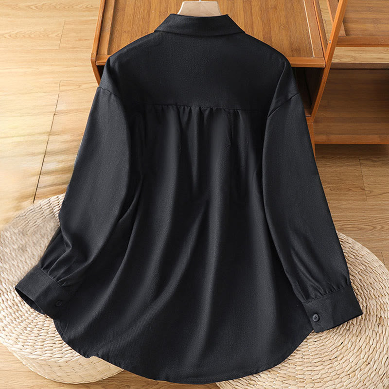 Buddha Stones Casual Women's Long Sleeve Stand Collar Cotton Shirt With Pockets - image 10