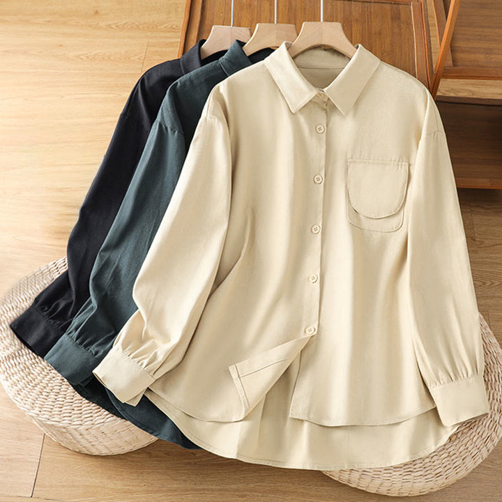 Buddha Stones Casual Women's Long Sleeve Stand Collar Cotton Shirt With Pockets - image 28