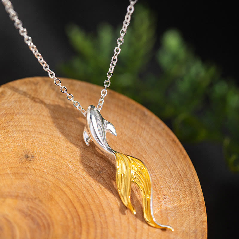 Buddha Stones 925 Sterling Silver Golden Koi Fish Luck Necklace Pendant - image 1