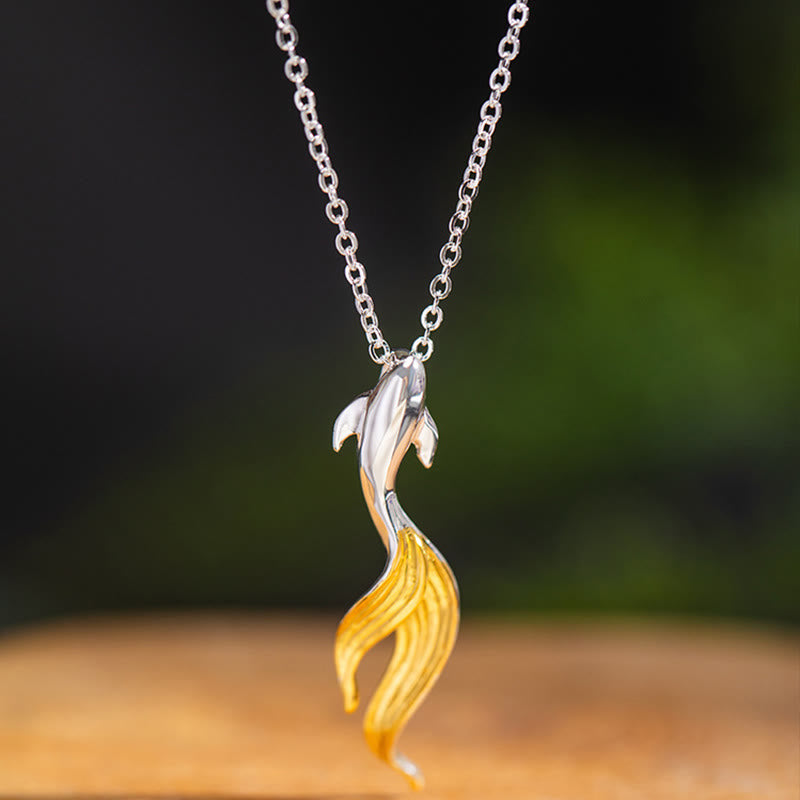 Buddha Stones 925 Sterling Silver Golden Koi Fish Luck Necklace Pendant - image 2