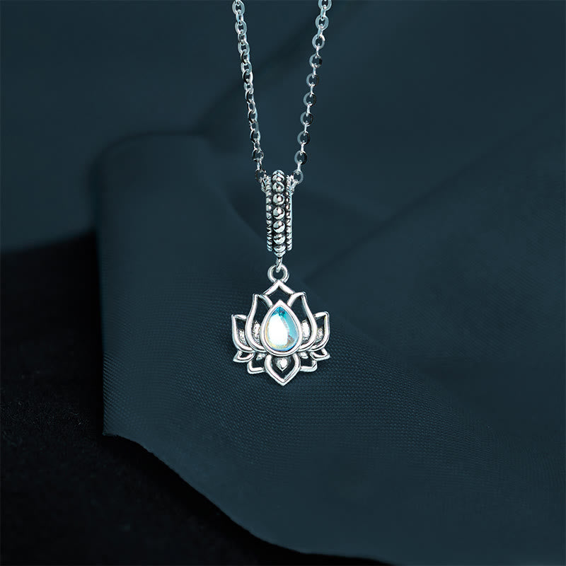 Buddha Stones 925 Sterling Silver Lotus Design Moonstone Healing Necklace Pendant - Moonstone Approx. 2*0.9cm - image 0