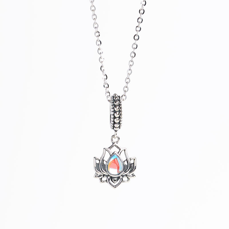 Buddha Stones 925 Sterling Silver Lotus Design Moonstone Healing Necklace Pendant - image 4