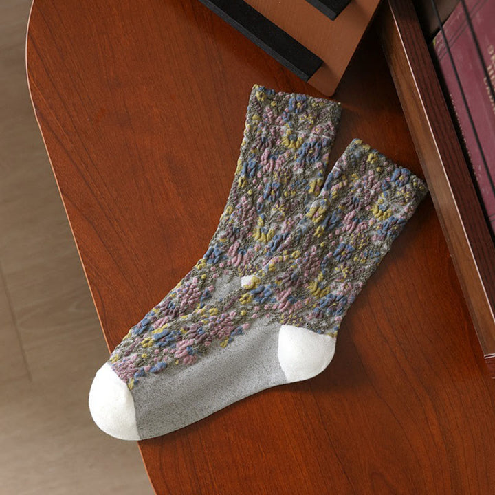 Buddha Stones Ethnic Textured Floral Pattern Women's Micro Crew Cotton Socks - White - One Size Fits Most (US4–9，EU34–39，UK/AU2.5-6，Asia22-24.5cm) - image 10