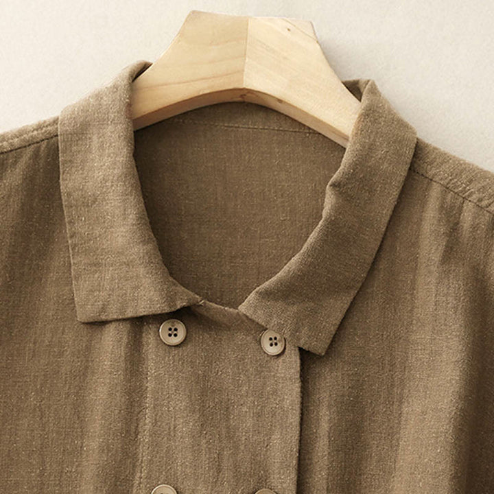 Buddha Stones Double‑Breasted Design Long Sleeve Women's Cotton Jacket With Pockets - image 4