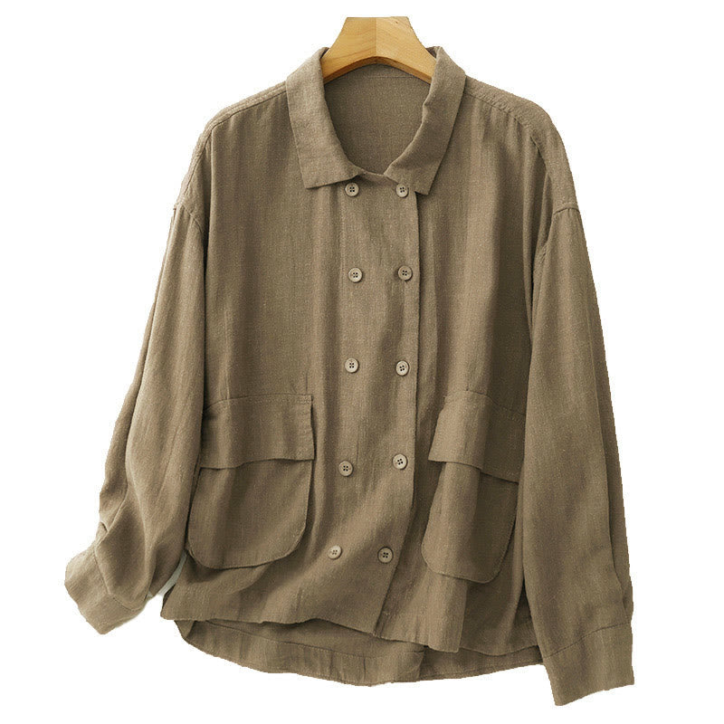 Buddha Stones Double‑Breasted Design Long Sleeve Women's Cotton Jacket With Pockets - image 6