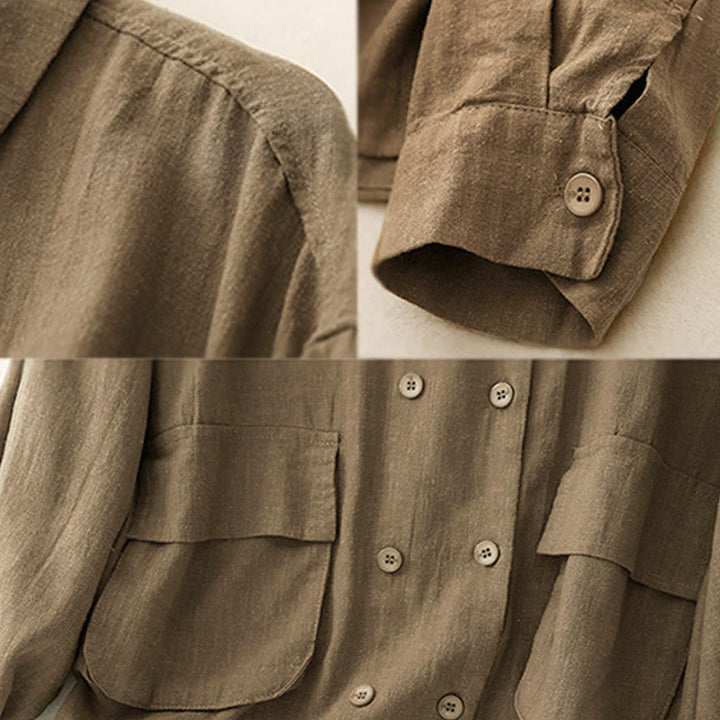 Buddha Stones Double‑Breasted Design Long Sleeve Women's Cotton Jacket With Pockets - image 5