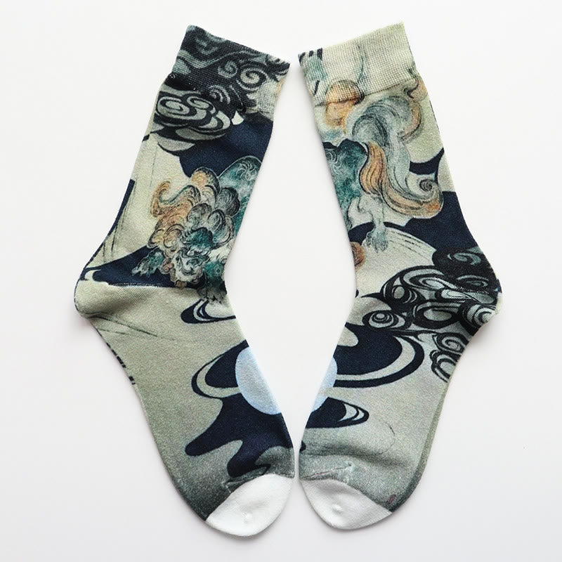 Buddha Stones Casual Pixiu Auspicious Clouds Cotton Micro Crew Women's Socks - Honeydew - S (US 4.5-7，EU 35-38，UK/AU 2.5-4.5，AISA 22.5-24.5cm) - image 0