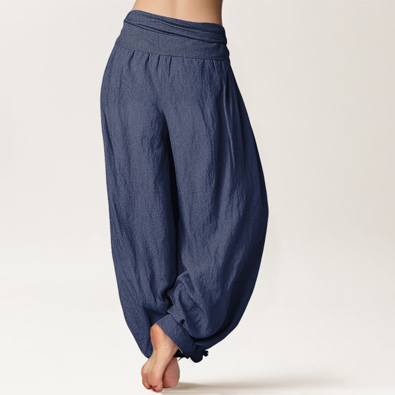 Buddha Stones Lotus Flower Unalome Symbol Pattern Pure Cotton Women's Elastic Waist Harem Pants - image 9