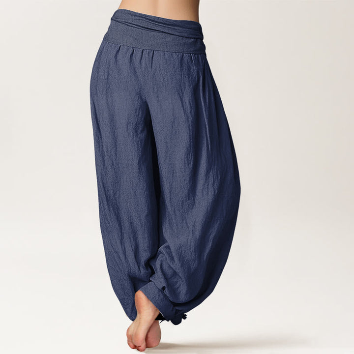 Buddha Stones Lotus Flower Unalome Symbol Pattern Pure Cotton Women's Elastic Waist Harem Pants - image 9