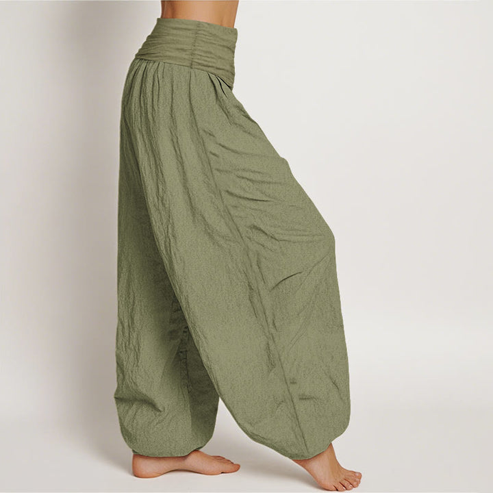 Buddha Stones Lotus Flower Unalome Symbol Pattern Pure Cotton Women's Elastic Waist Harem Pants - image 16
