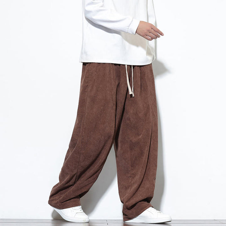 Buddha Stones Plain Drawstring Pure Corduroy Men's Harem Pants With Pockets - image 33