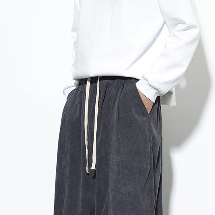 Buddha Stones Plain Drawstring Pure Corduroy Men's Harem Pants With Pockets - image 21