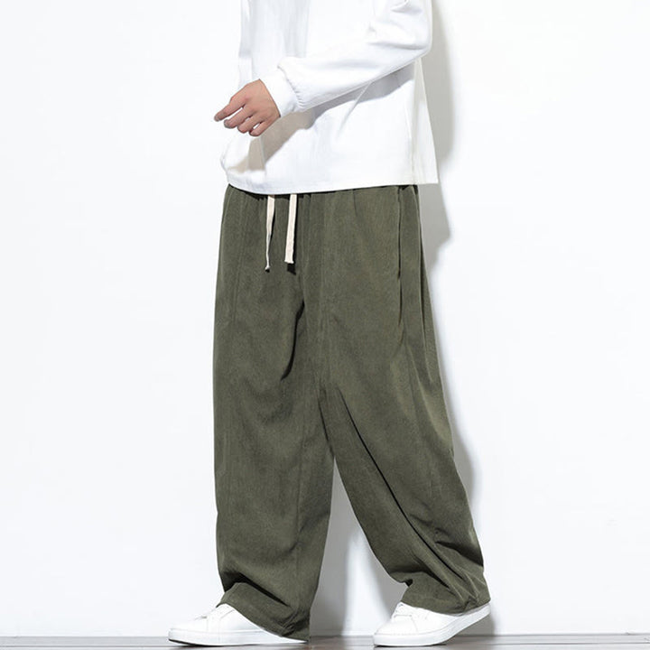 Buddha Stones Plain Drawstring Pure Corduroy Men's Harem Pants With Pockets - image 3