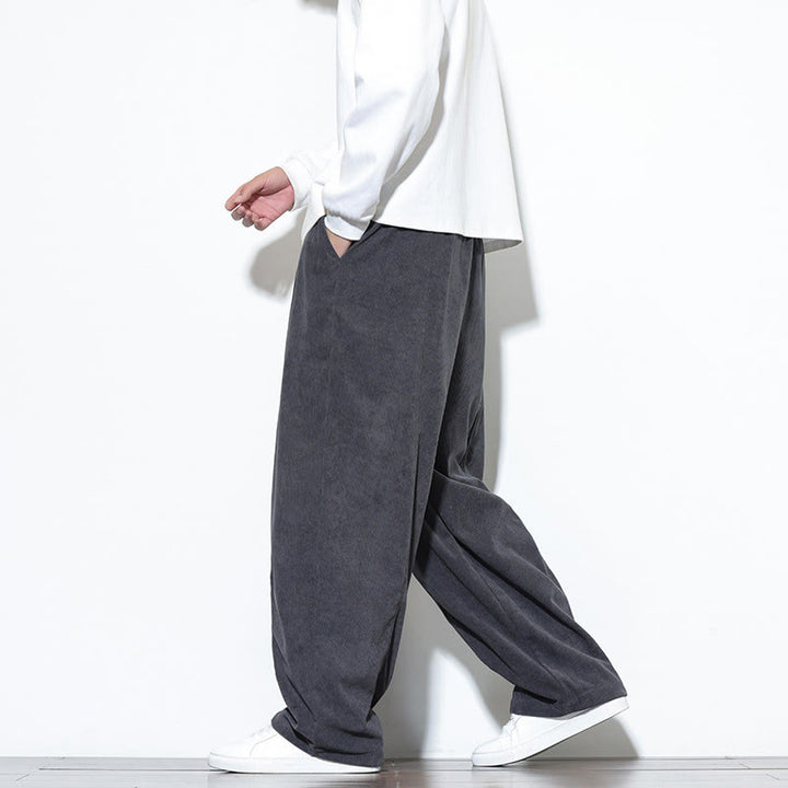 Buddha Stones Plain Drawstring Pure Cotton Corduroy Men's Harem Pants With Pockets - image 15