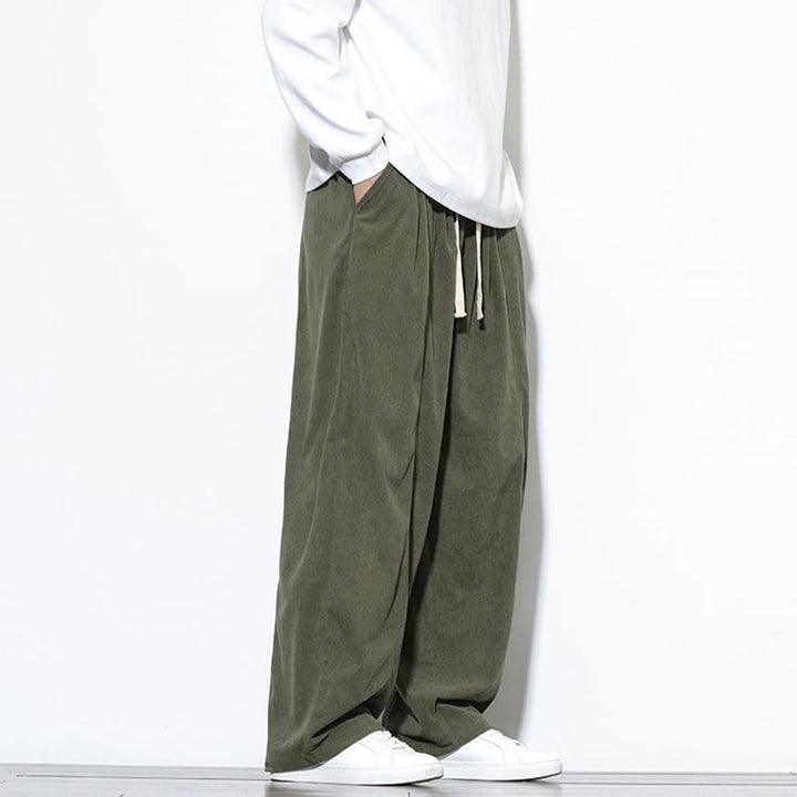 Buddha Stones Plain Drawstring Pure Corduroy Men's Harem Pants With Pockets - image 8
