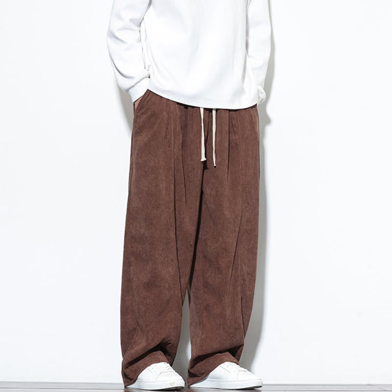 Buddha Stones Plain Drawstring Pure Corduroy Men's Harem Pants With Pockets - image 35
