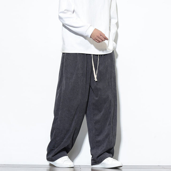 Buddha Stones Plain Drawstring Pure Corduroy Men's Harem Pants With Pockets - image 14