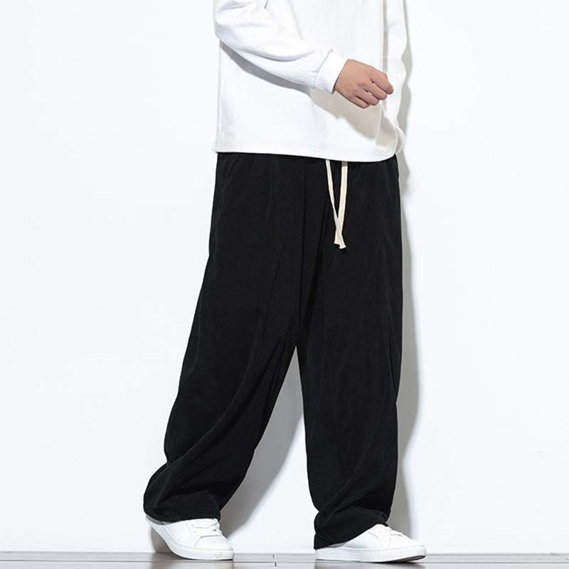 Buddha Stones Plain Drawstring Pure Corduroy Men's Harem Pants With Pockets - image 25
