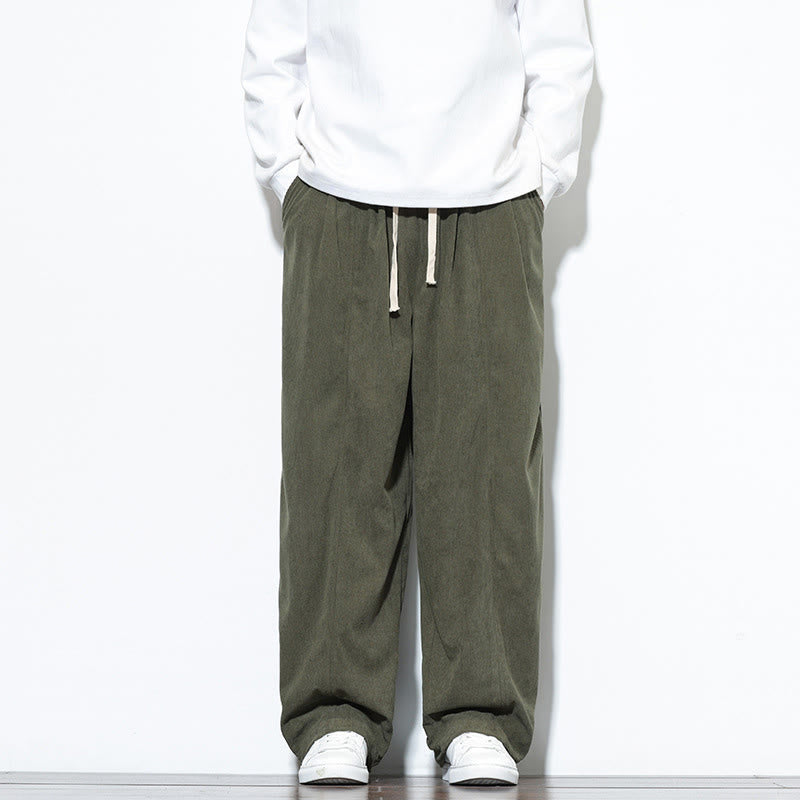 Buddha Stones Plain Drawstring Pure Corduroy Men's Harem Pants With Pockets - image 1