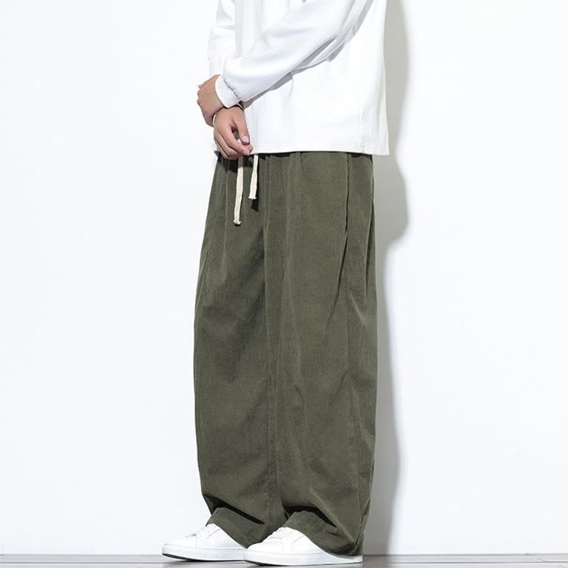 Buddha Stones Plain Drawstring Pure Corduroy Men's Harem Pants With Pockets - image 4