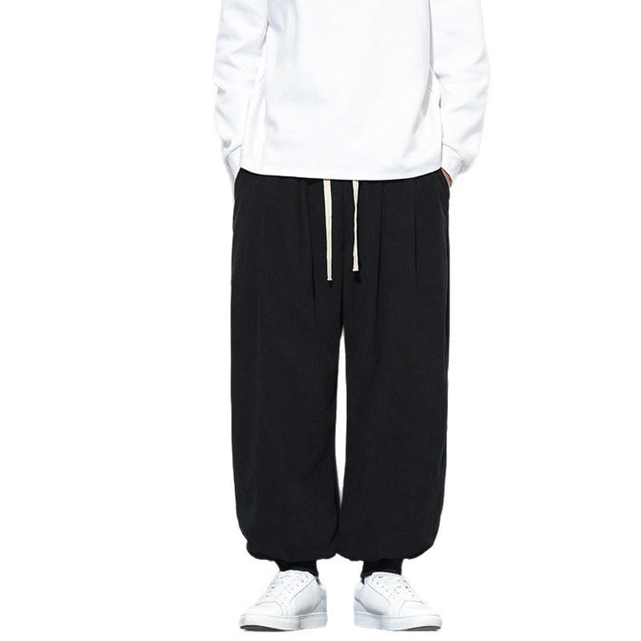 Buddha Stones Fall Plain Drawstring Simple Design Men's Harem Cotton Corduroy Pants With Pockets - image 30