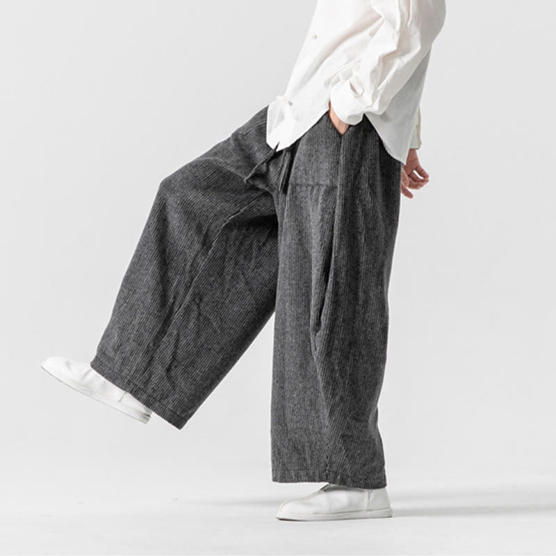 Buddha Stones Daily Solid Color Drawstring Design Men's Wide Leg Cotton Pants With Pockets - image 8