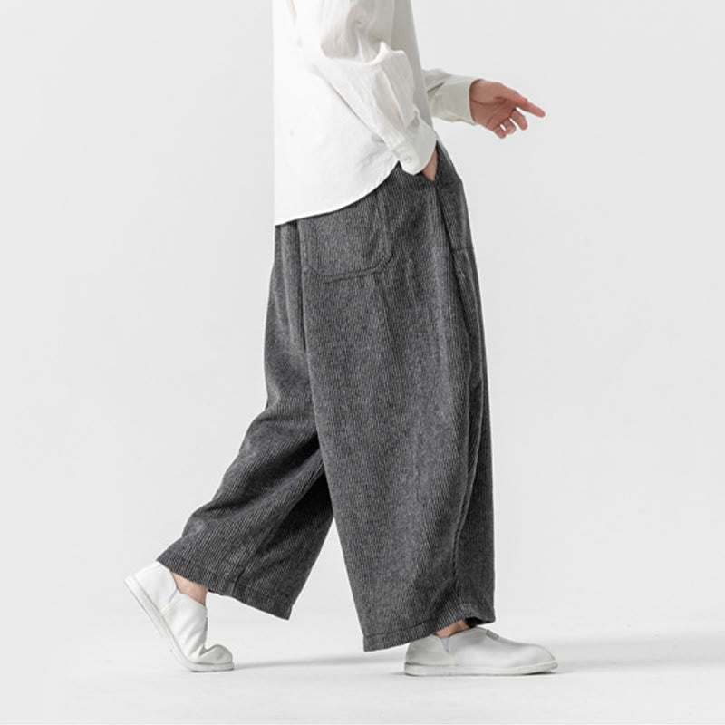 Buddha Stones Daily Solid Color Drawstring Design Men's Wide Leg Cotton Pants With Pockets - image 7