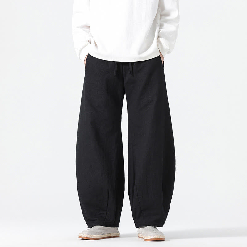 Buddha Stones Daily Drawstring Chinese Zen Style Men's Wide Leg Pure Pants With Pockets - image 19