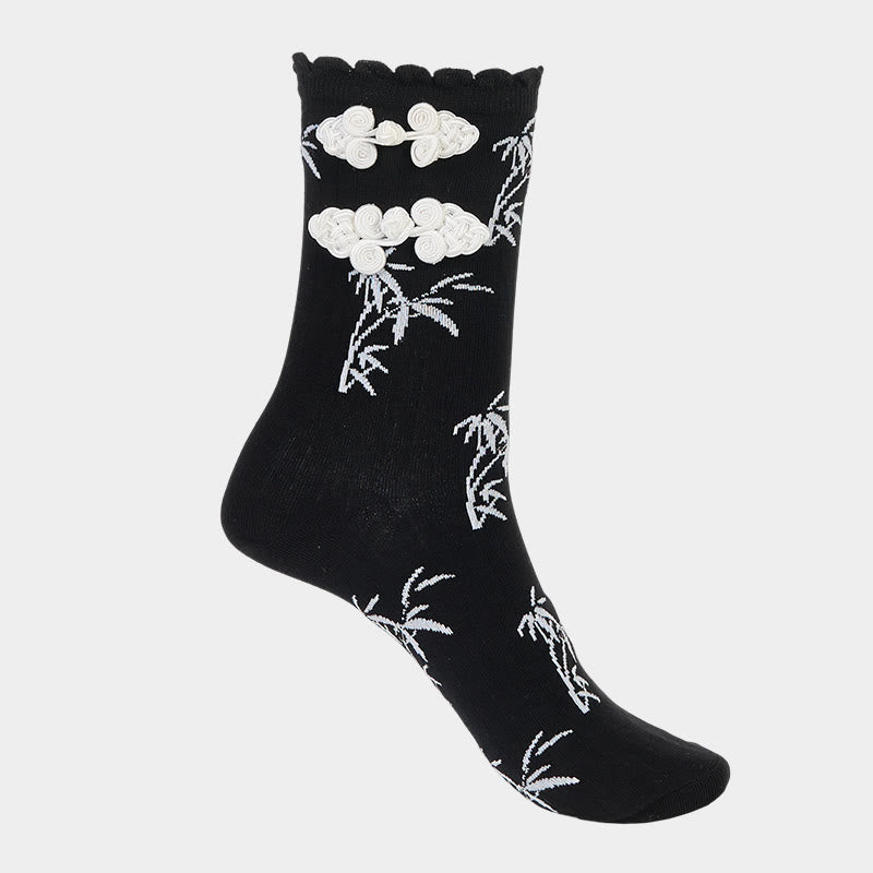 Buddha Stones Chinese Frog-Button Design Jacquard Bamboo Pattern Micro Crew Women's Socks - image 8