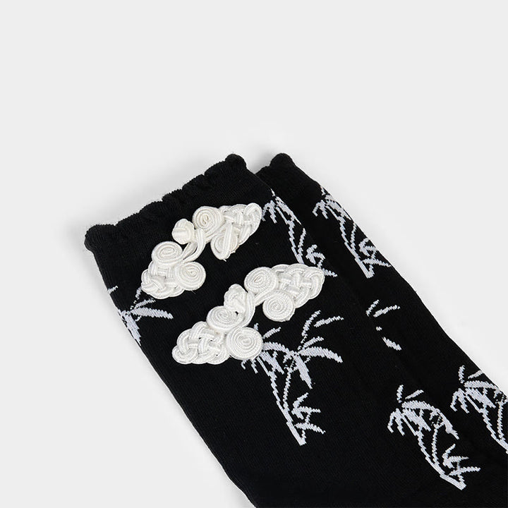 Buddha Stones Chinese Frog-Button Design Jacquard Bamboo Pattern Micro Crew Women's Socks - image 3