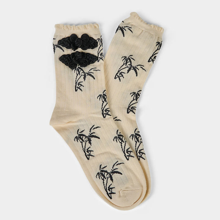 Buddha Stones Chinese Frog-Button Design Jacquard Bamboo Pattern Micro Crew Women's Socks - image 10