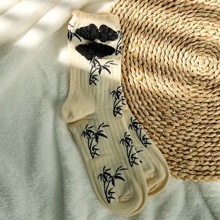 Buddha Stones Chinese Frog-Button Design Jacquard Bamboo Pattern Micro Crew Women's Socks - image 11