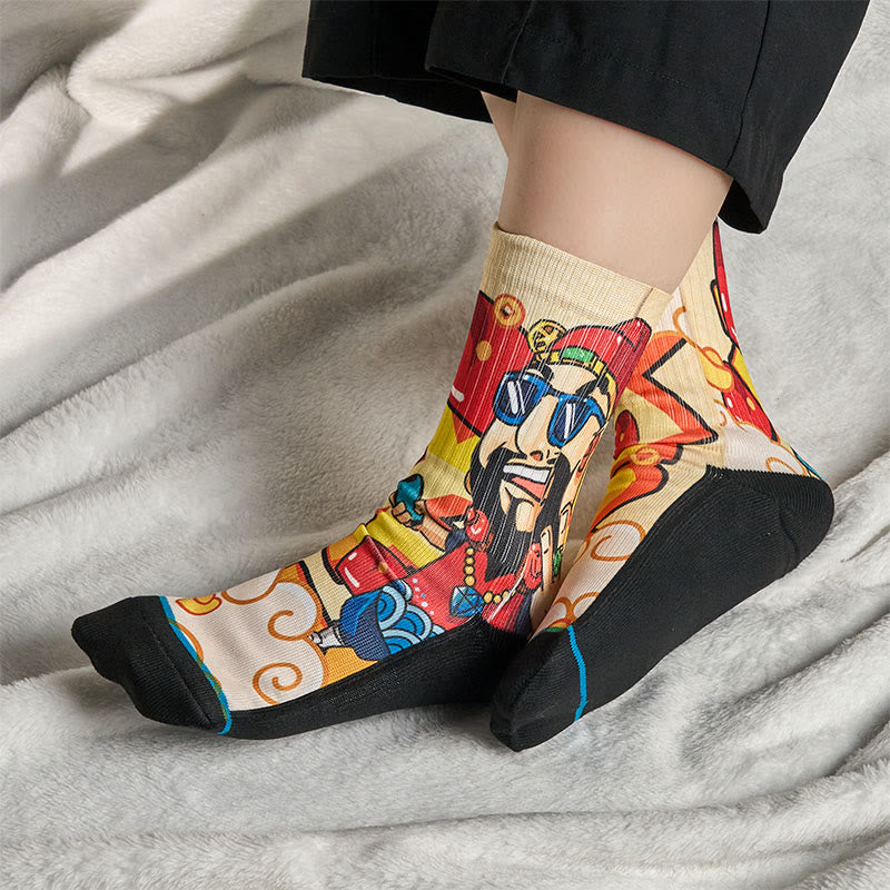 Buddha Stones Casual God Of Wealth Red Envelopes Ingot Micro Crew Men Women Unisex Socks - image 4