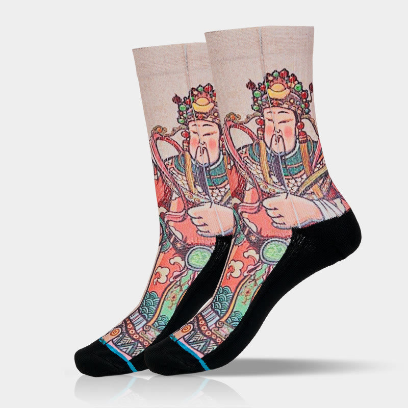 Buddha Stones Casual God Of Wealth Ruyi Handle Micro Crew Men Women Unisex Socks - image 9