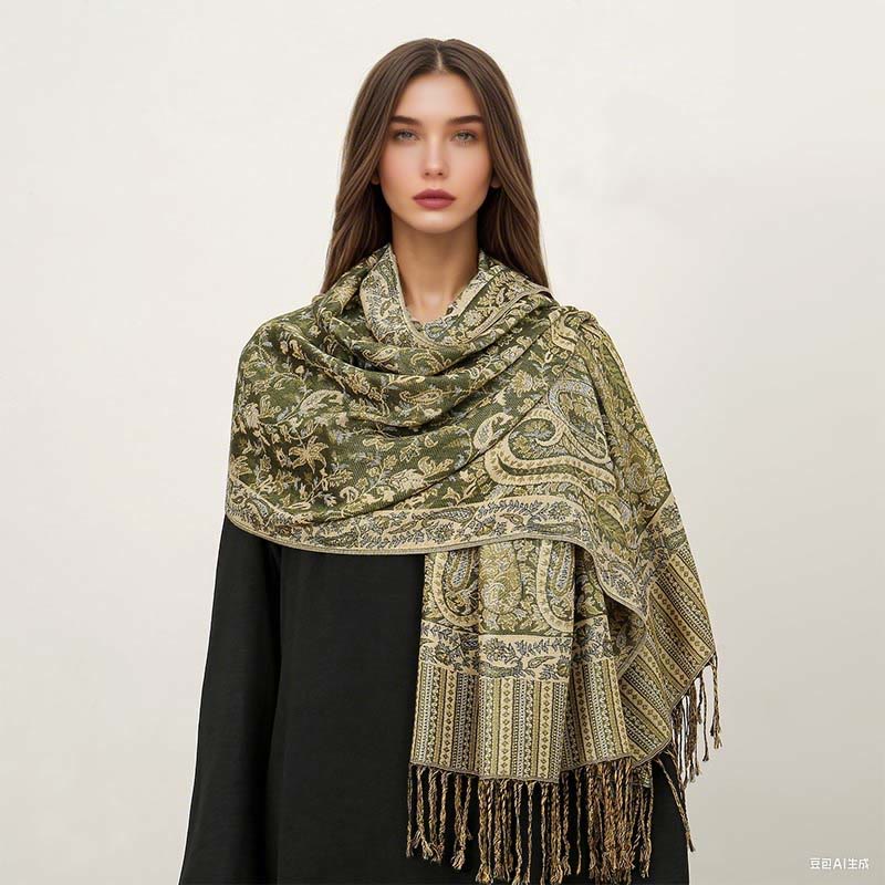 Buddha Stones Ethnic Daily Tibetan Paisley Pattern Tassel Cozy Scarf Shawl - image 17