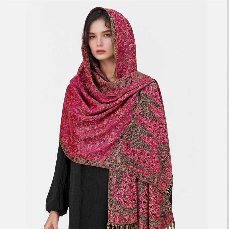 Buddha Stones Tibetan Jacquard Paisley Flower Pattern Color Contrast Design Tassel Cozy Scarf Shawl - image 6
